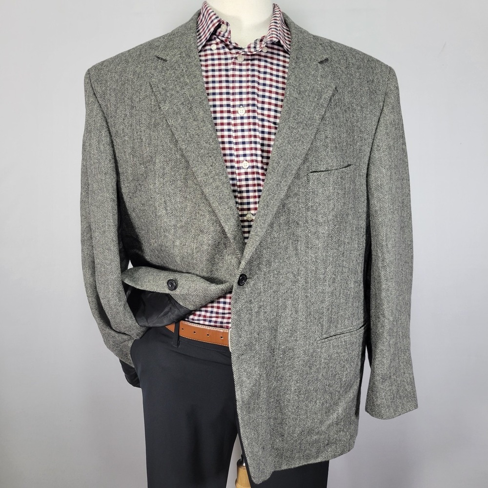 Geoffrey Beene Men's Sport Coat Blazer Herringboneโ Flannel Wool Blend Gray 50R